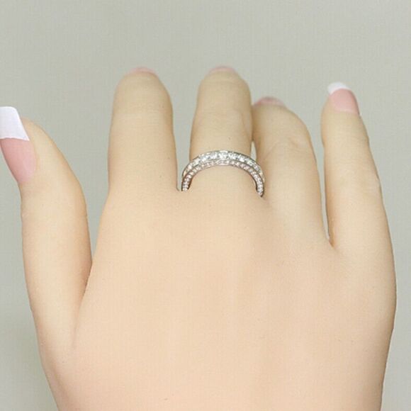 White Gold PLATED CZ Diamond Wedding Band Ring - Picture 5 of 5